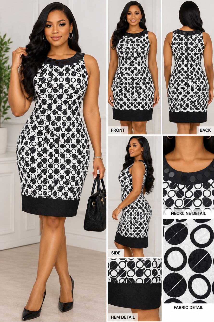 Willow Glenn Petite Dress Womens 12P Black White Geometric Sleeveless Cotton